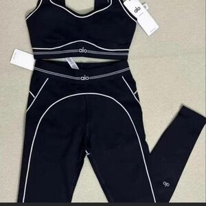 ALO Yoga Black Track Pants with White Accents